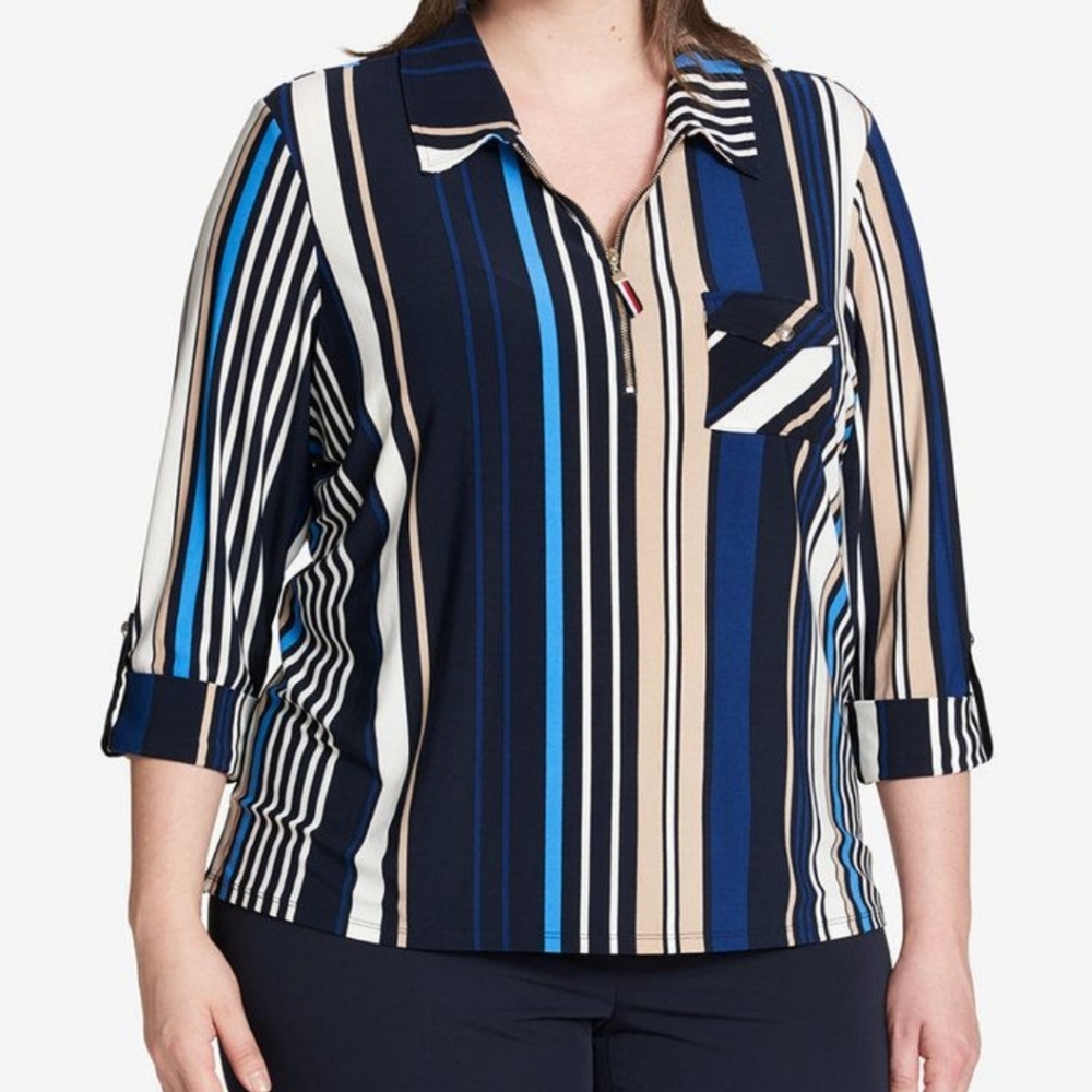Tommy Hilfiger Striped Utility Shirt Blouse Large